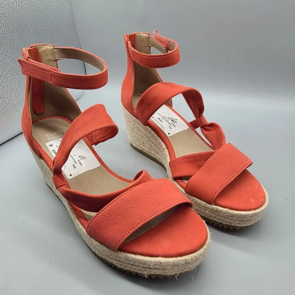 Eileen Fisher sandals Womens Wisp Espadrille Wedge heel  coral ankle US 8 M  new
